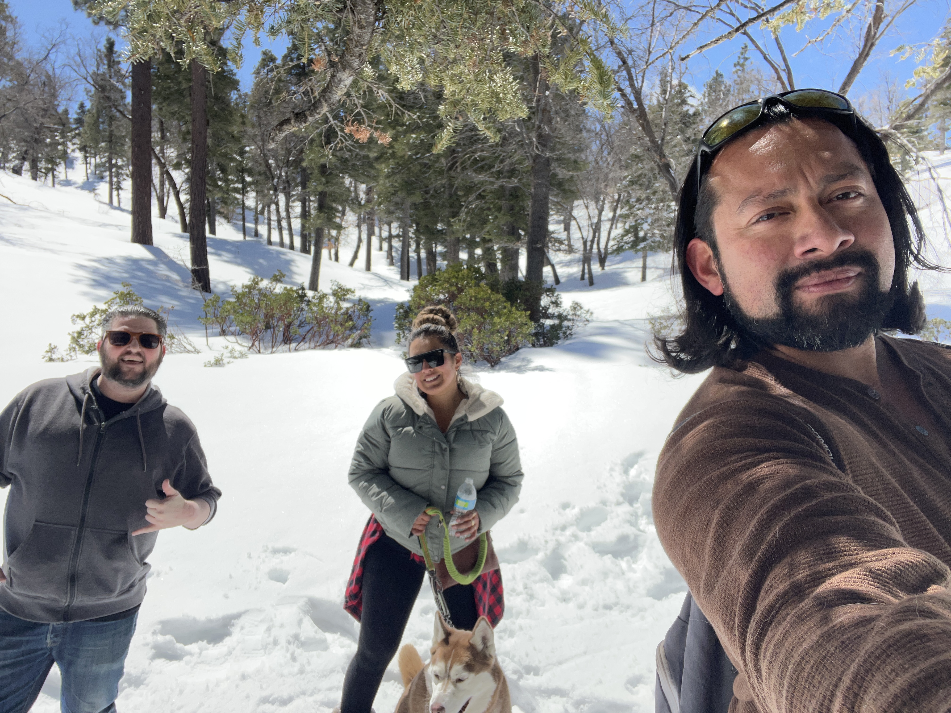 Eddie, Natalie, and Jon in the snow at Big Bear Lake